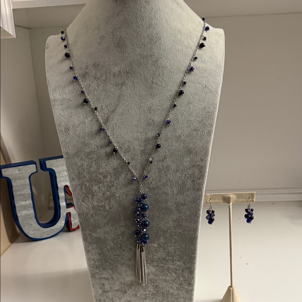C Est 1946 Beaded Necklace With Tassle Detail And Matching Earrings